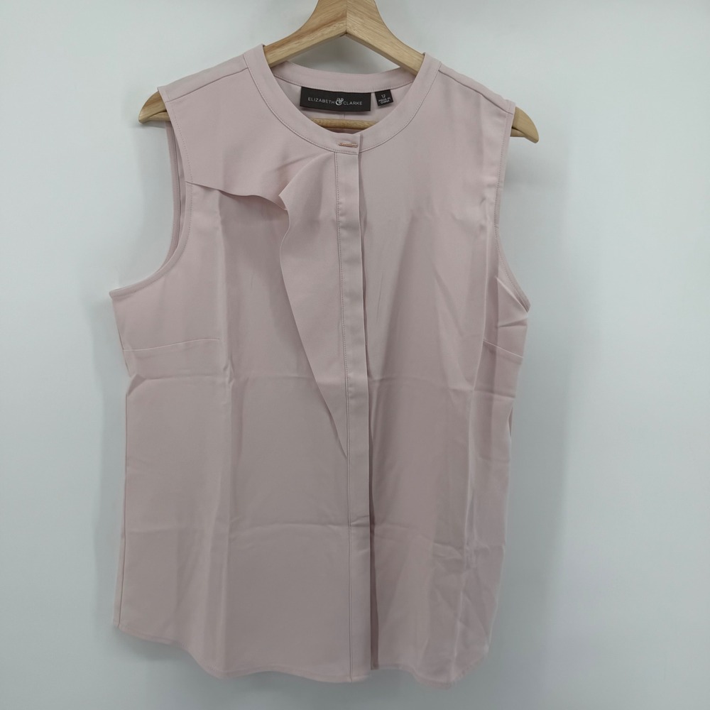 Elizabeth & Clarke Blouse Womens 12 Pink Sleeveless Ruffle Front Career Shell